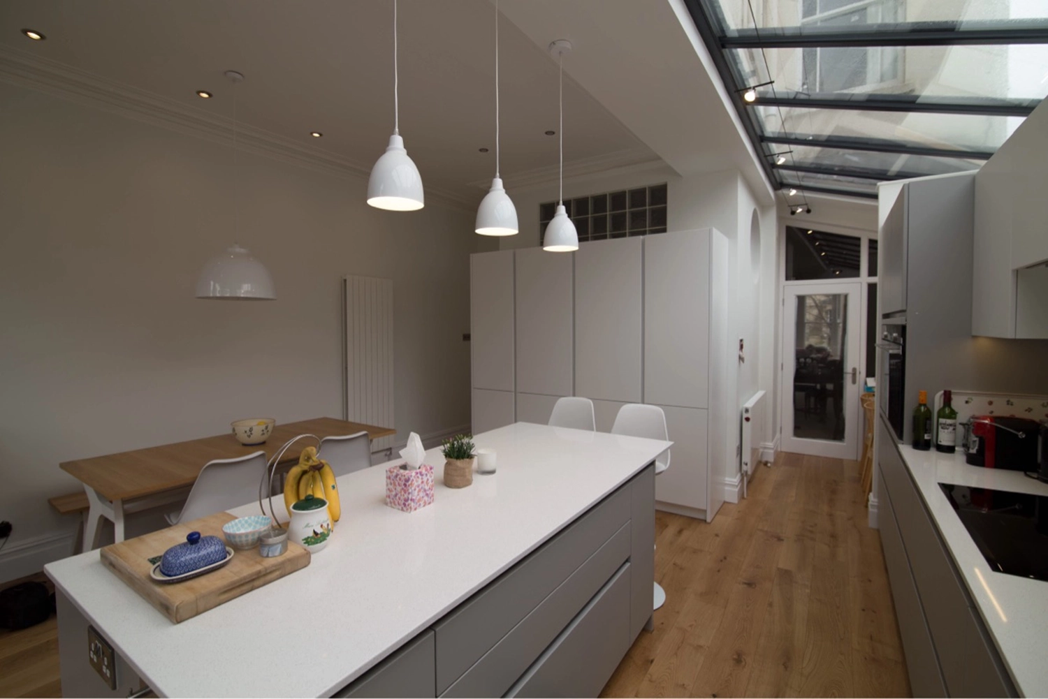 Kitchen with skylight windows island